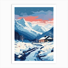 Winter Travel Night Illustration Snowdonia National Park 3 Art Print