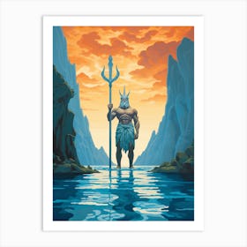  A Retro Poster Of Poseidon Holding A Trident 16 Art Print