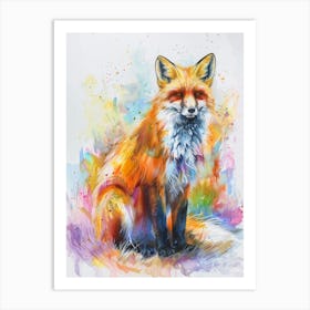 Arctic Fox Colourful Watercolour 1 Art Print