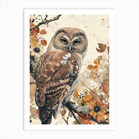 Northern Saw Whet Owl Japanese Painting 5 Art Print