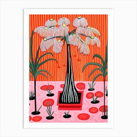Pink And Red Plant Illustration Ponytail Palm 1 Art Print