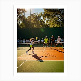 Tennis Match Captured In Natural Light Dynamic Action Shot Players Poised Mid Strike Sun Casting (4) Art Print