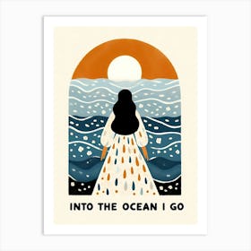 Into The Ocean I Go, white dress, long hair woman  Art Print