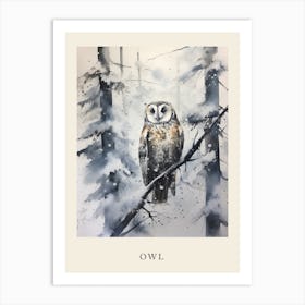 Winter Watercolour Owl 2 Poster Art Print