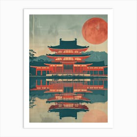 Castle On The Lake In Japan At Sunset Art Print