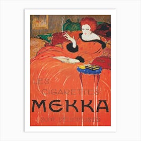Woman in Orange Dress Smoking a Cigarette Vintage Poster Art Print