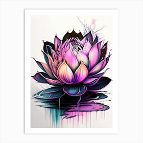 Blooming Lotus Flower In Lake Graffiti 1 Art Print