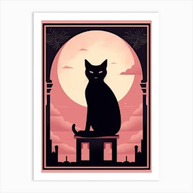 The World Tarot Card, Black Cat In Pink 3 Art Print