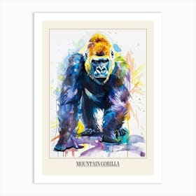 Mountain Gorilla Colourful Watercolour 3 Poster Art Print
