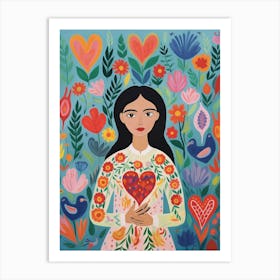 Nature & Patterns Heart Illustration Of A Person With Long Black Hair Art Print