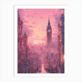 Pink Evening London Skyline Street Calm Chilled Night Art Print