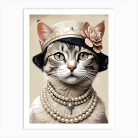 Cat In Pearls 3 Art Print