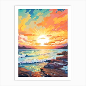 Freshwater Beach Australia At Sunset, Vibrant Painting 4 Art Print