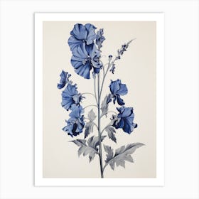 Blue Botanical Delphinium 1 Art Print