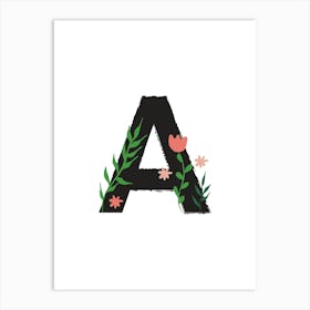 Bedroom Decor White Floral Letters Grey 01 Art Print