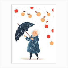 Old Woman With Umbrella In The Rain Art Print