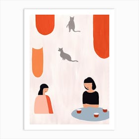 Tiny People At The Cat Cafe Illustration 3 Art Print