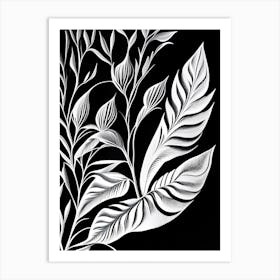 White Willow Leaf Linocut 1 Art Print