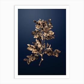 Gold Botanical Siberian Pea Tree on Midnight Navy Art Print