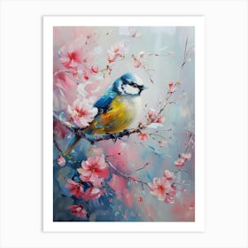 Bird On Blossoming Cherry Tree Art Print