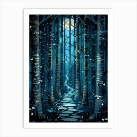 Forest Path At Night Art Print