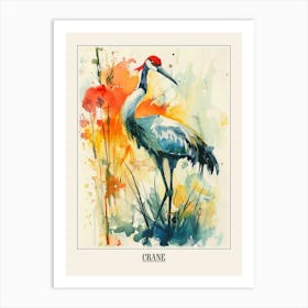 Crane Colourful Watercolour 3 Poster Art Print