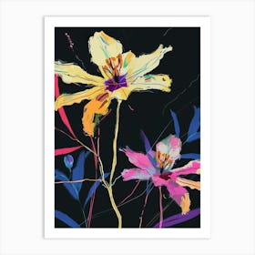 Neon Flowers On Black Cosmos 1 Art Print