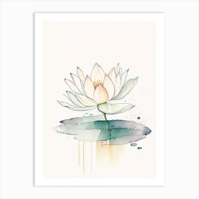 Blooming Lotus Flower In Pond Minimal Watercolour 2 Art Print