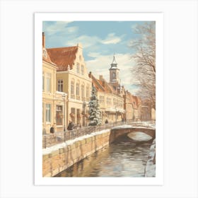 Vintage Winter Illustration Bruges Belgium 5 Art Print