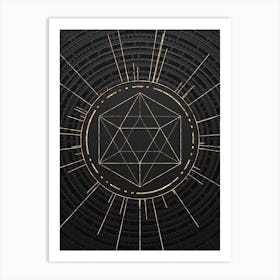 Geometric Glyph Symbol in Gold with Radial Array Lines on Dark Gray n.0059 Art Print