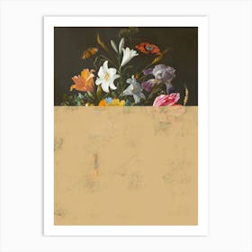 Collage Vintage Flowers, Modern Neutral Eclectic Art Art Print