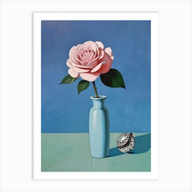 Pink Rose In Blue Vase Art Print