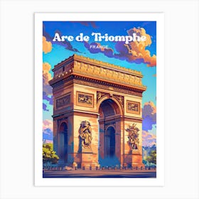 Arc De Triomphe Vibrant Travel Art Illustration Art Print