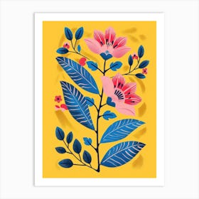 Pink Flowers On A Yellow Background Art Print