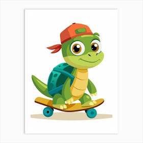 Turtle On Skateboard Art Print