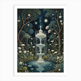 Enchanted Night Fountain Art Print