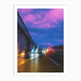 Purple Sky Over A Highway Art Print