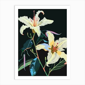 Neon Flowers On Black Moonflower 3 Art Print