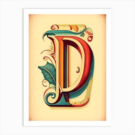 D, Letter, Alphabet Vintage Sketch 6 Art Print