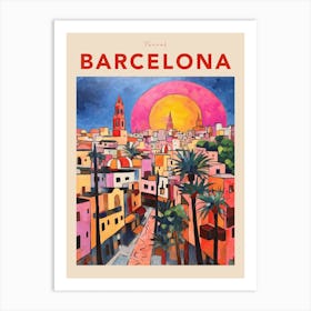 Barcelona Spain Fauvist Travel Poster Art Print