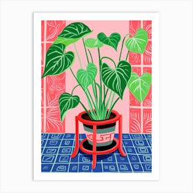 Pink And Red Plant Illustration Philodendron 3 Art Print