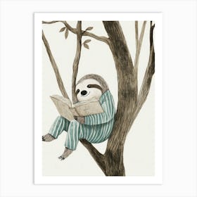 Sloth Reading A Book Art Print