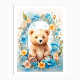 Teddy Bear With Flowers Art Print