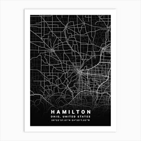 Hamilton Ohio USA Black Map Art Print