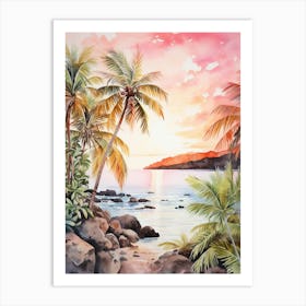 Watercolor Painting Of Anse Cocos, La Digue Seychelles 2 Art Print