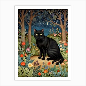 William Morris Black Cat In The Forest 2 Art Print