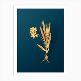 Vintage Gladiolus Plicatus Botanical in Gold on Teal Blue Art Print