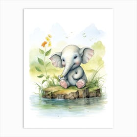 Elephant Painting Fishing Watercolour 4 Art Print