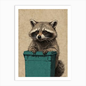 Raccoon In Trash Can Art Print