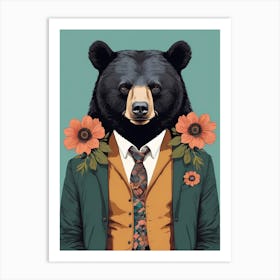 Floral Black Bear Portrait In A Suit (32) Art Print